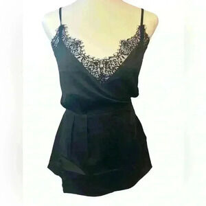 Missguided Lace Trim Wrap Over Cami Romper Sleeveless Scoop Neck Black Size  2